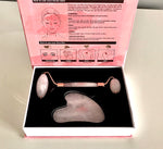 Luxury Rose Quartz Facial Roller and Gua Sha Kit - Beauty Tool For Face Neck Massage, Eye Puffiness Relief, Anti-Ageing