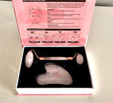 Luxury Rose Quartz Facial Roller and Gua Sha Kit - Beauty Tool For Face Neck Massage, Eye Puffiness Relief, Anti-Ageing